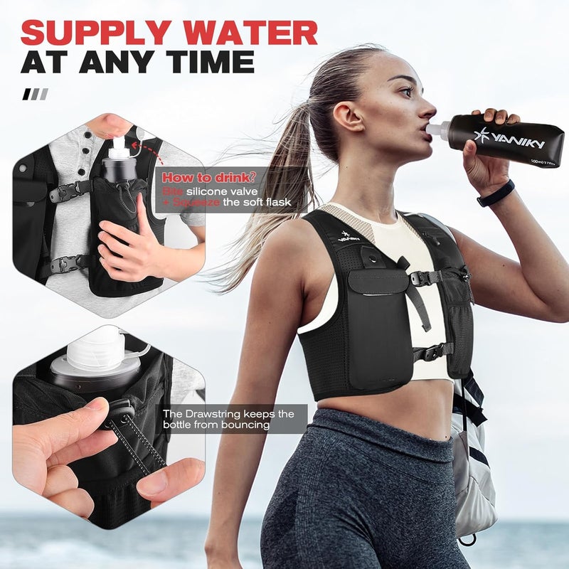 YANIKY Running Vest for Women Men, Lightweight Breathable Hydration Vest with 500ml Soft Flask, Adjustable Reflective Running Vest with Pockets for Trail Running Hiking - Image 4